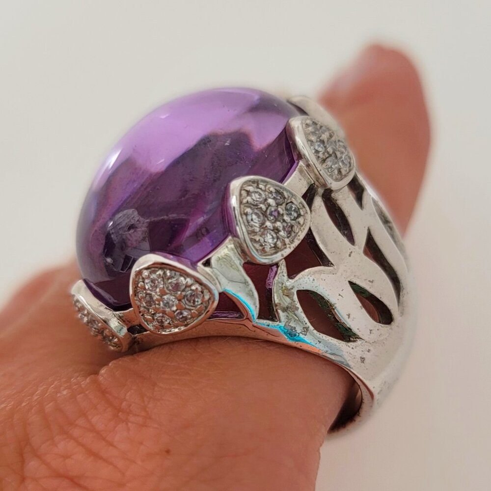 Giant Simulated Diamond & Sterling Cocktail Ring